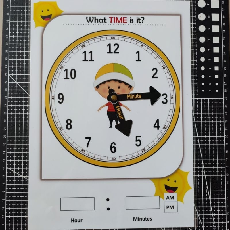 Laminated interactive clock/Telling time for kids with movable hands
