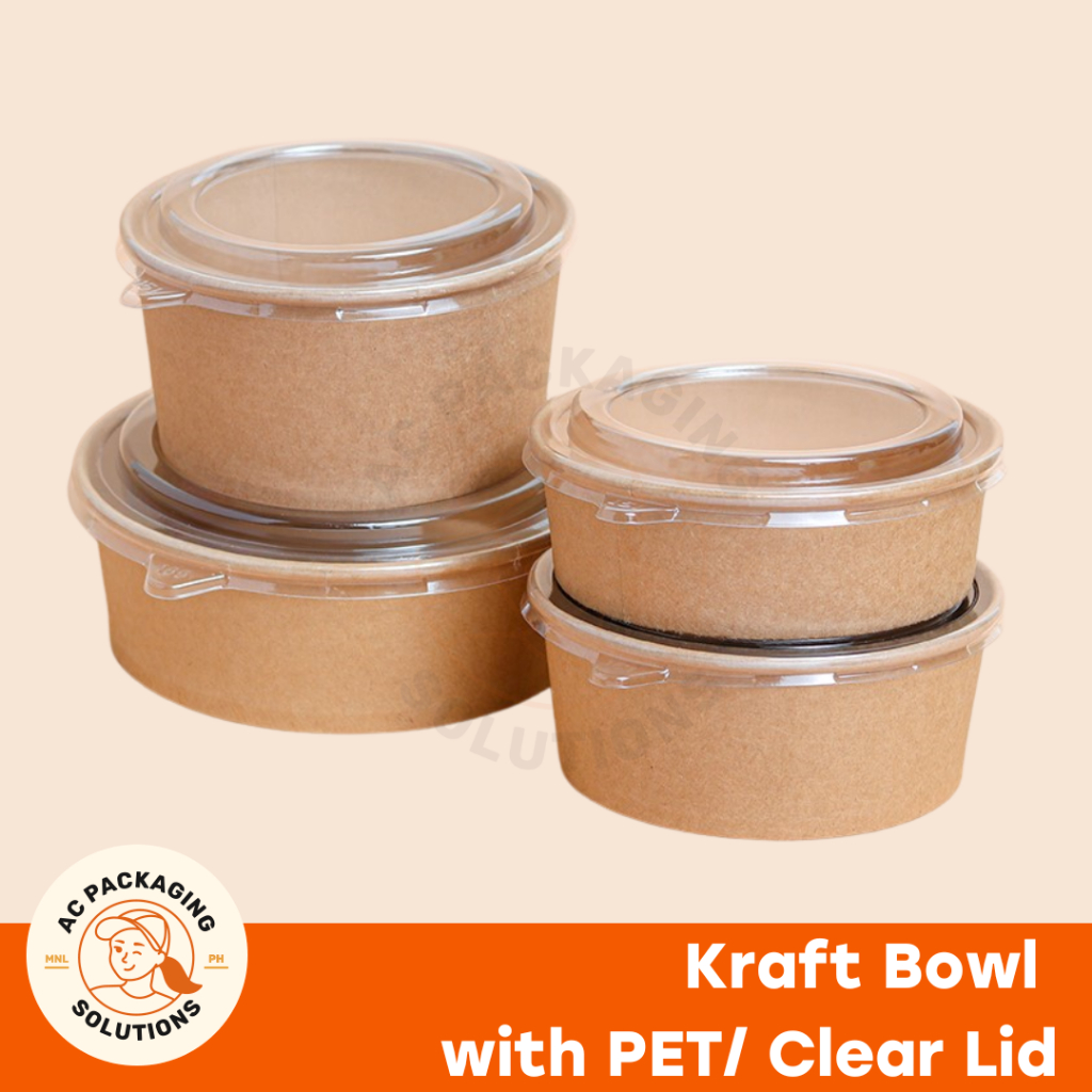 (50 pcs) Kraft Paper/ Salad Bowl with Clear Lid Shopee Philippines