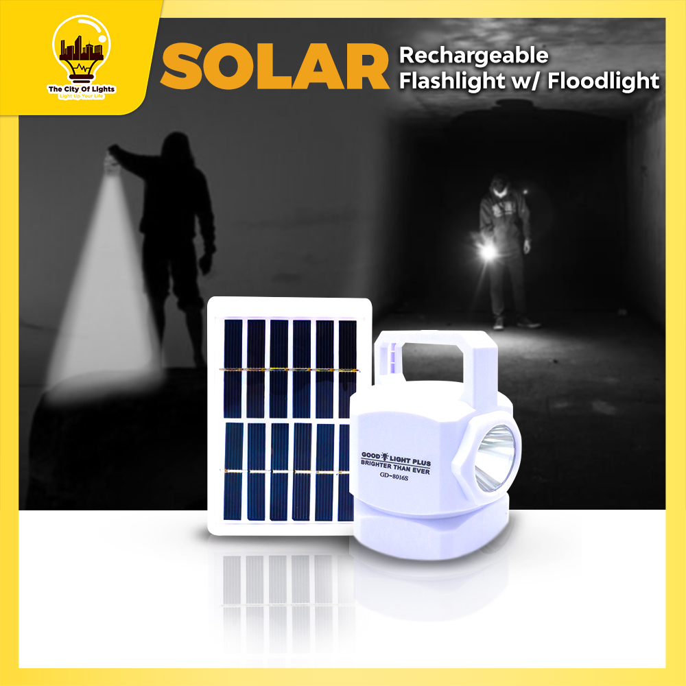 TCLS Rechargeable GD-8016S Solar LED Floodlight + Flashlight Portable ...