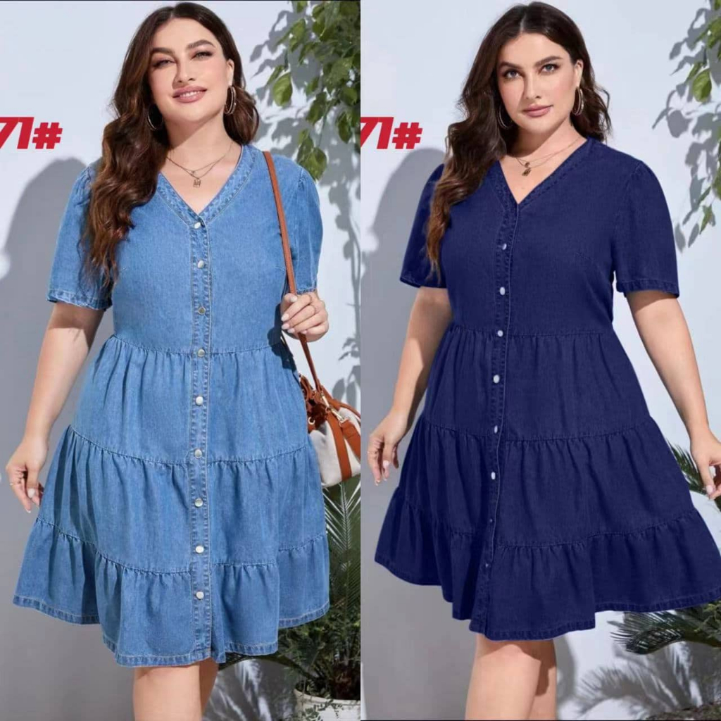 WLS plus size denim dress ruffle denim dress off shoulder denim dress ...