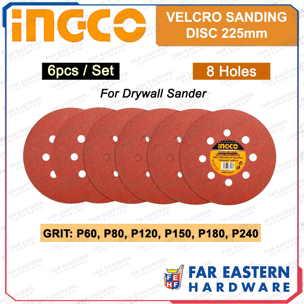 INGCO Velcro Sanding Sheet 9" 225mm 6pcs Set for Drywall Sander