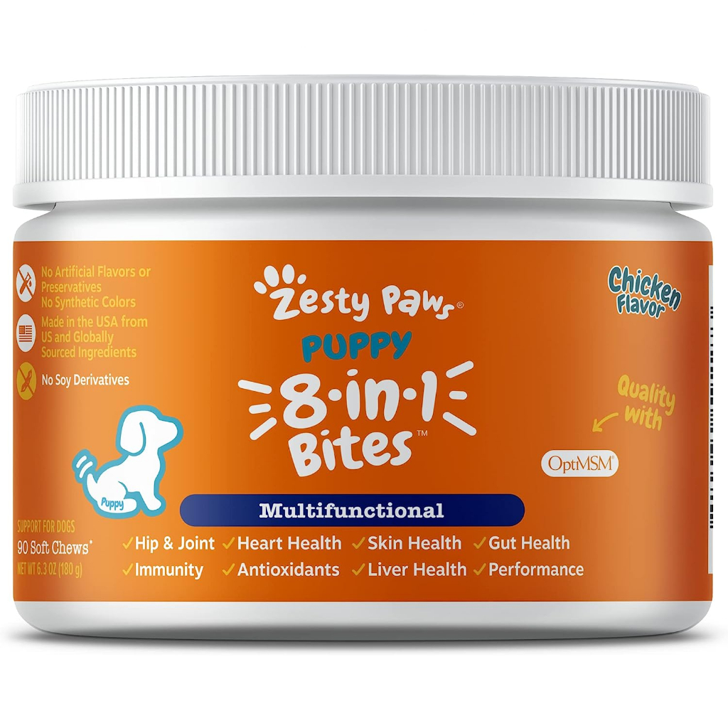 Zesty Paws Puppy 8in1 Multivitamin Bites w/ Vitamins, OptiMSM,Glucosamine & Probiotics for