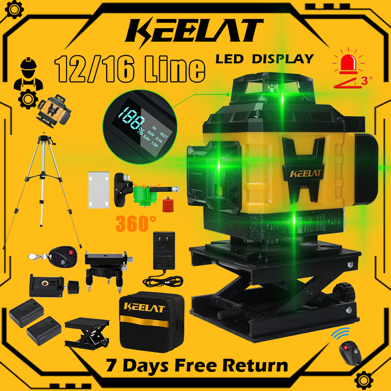 KEELAT 12 16 Line 3D 4D Laser Level Green Light Cross SelfLeveling