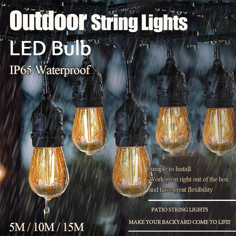 15M/5M String Lights Outdoor Light Fairy Lights Patio Lights E27 LED