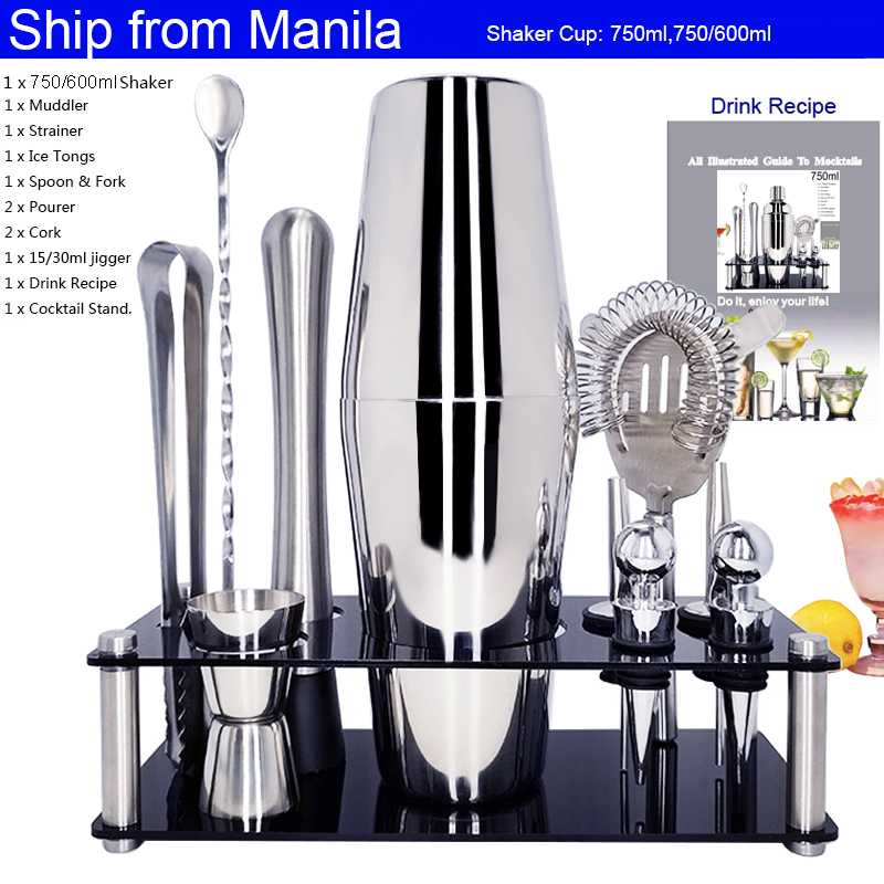 12Pc 750/600ml Cocktail Shaker Set Bartender Kit Shakers Bar Tools With