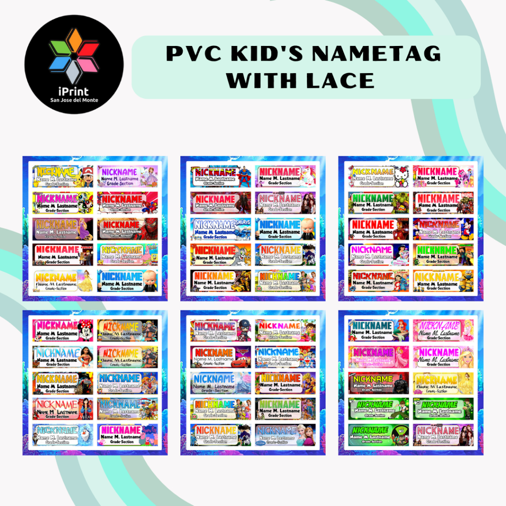 PVC Name Tag Back2Back Print with Character Corner Cut with ID Lace for ...