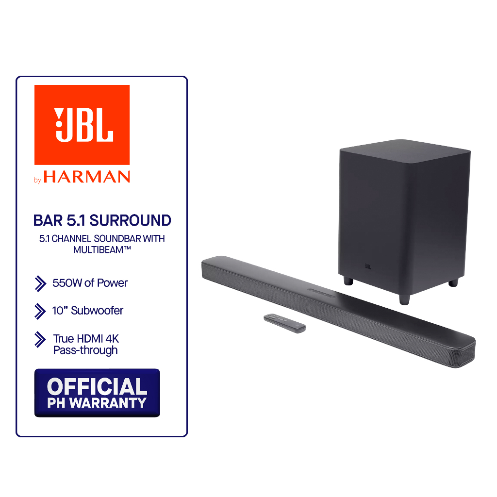 JBL Bar 5.1 Surround Soundbar With MultiBeam Sound Technology Shopee