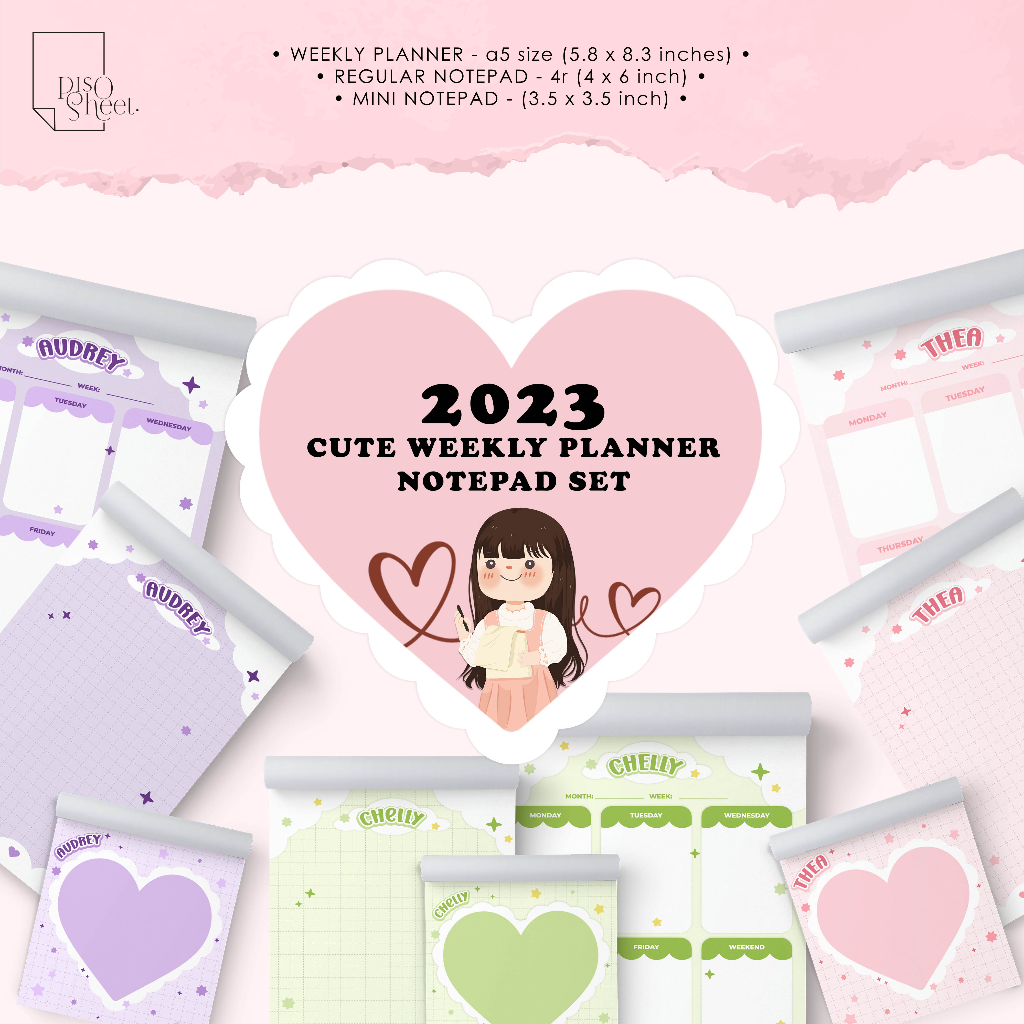 Personalized weekly planner notepad set 2023 cute designs pisosheet