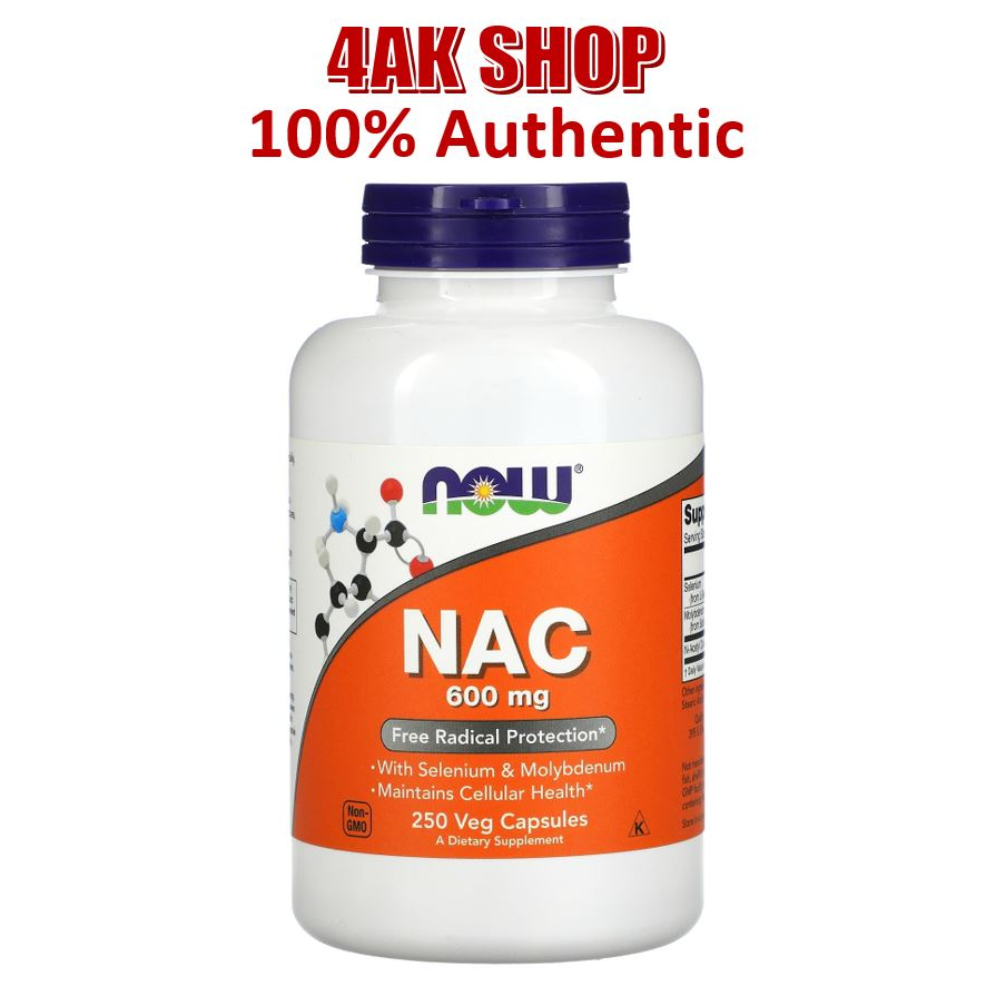 Now Foods NAC N-Acetyl Cysteine 600 Mg 250 Veg Capsules, Free Radicals ...