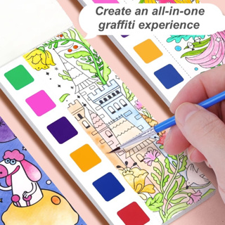 1Set Portable Children Pocket Watercolor Coloring Book with Paint