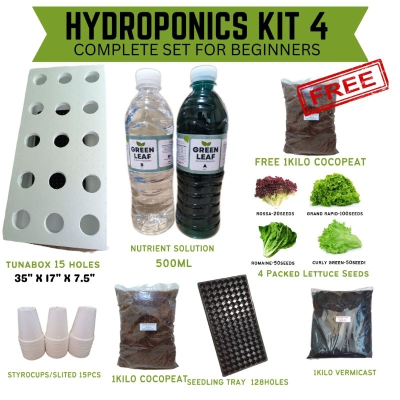 HYDROPONICS COMPLETE KIT 4 FOR STARTERS Manual/Lettuce Seeds Ready to