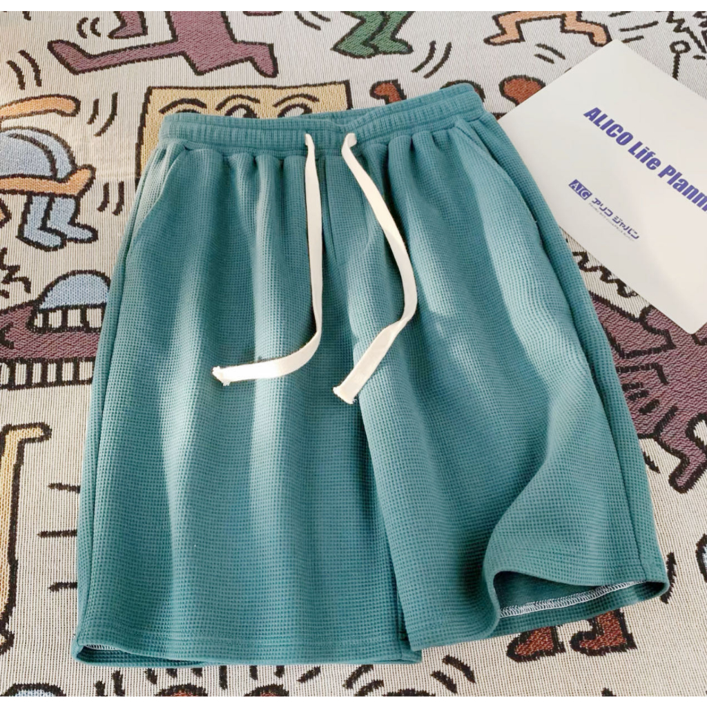 Men Navy Waffle Relax Fit Shorts
