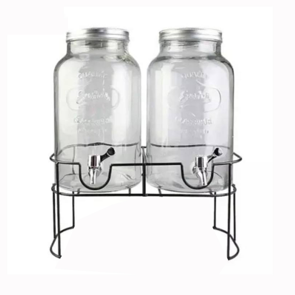 2 in 1 Glass Jar Juice Drink Glass Jar Dispenser with Stand and Faucet