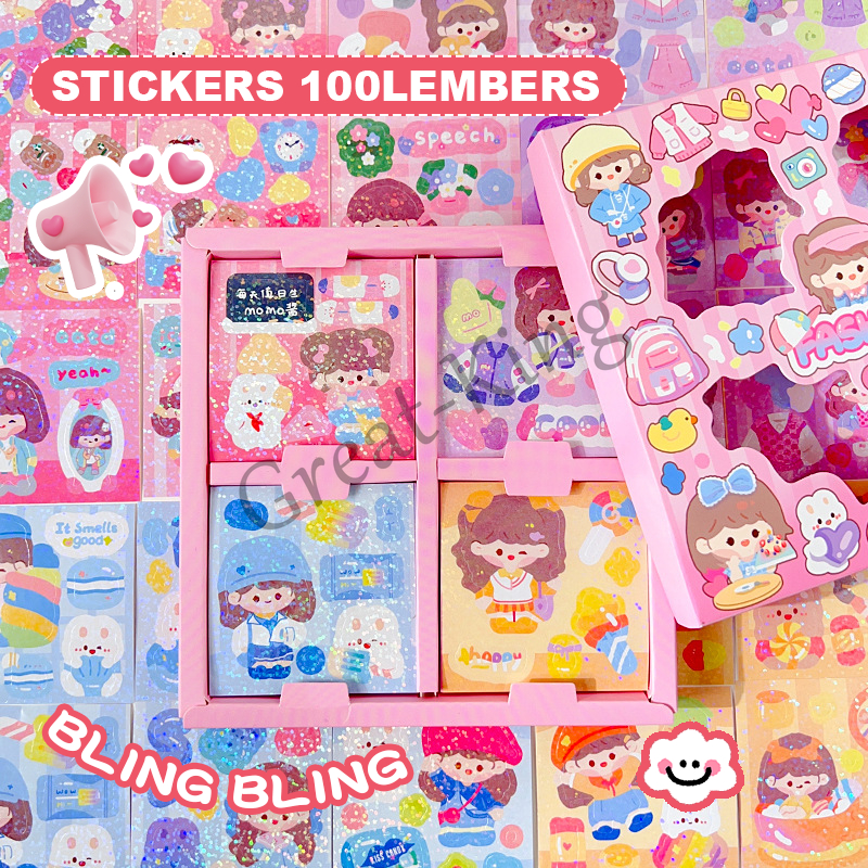 100 Cute Girl Cartoon Hand Account Stickers Set Hand-Painted Diary DIY ...