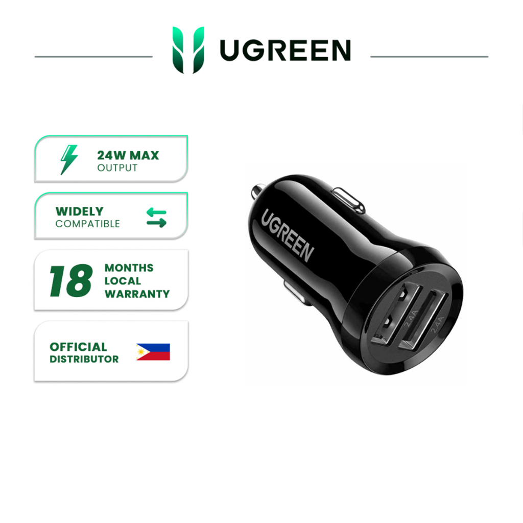 Ugreen Dual Usb Car Charger Adapter With W A Shopee Philippines