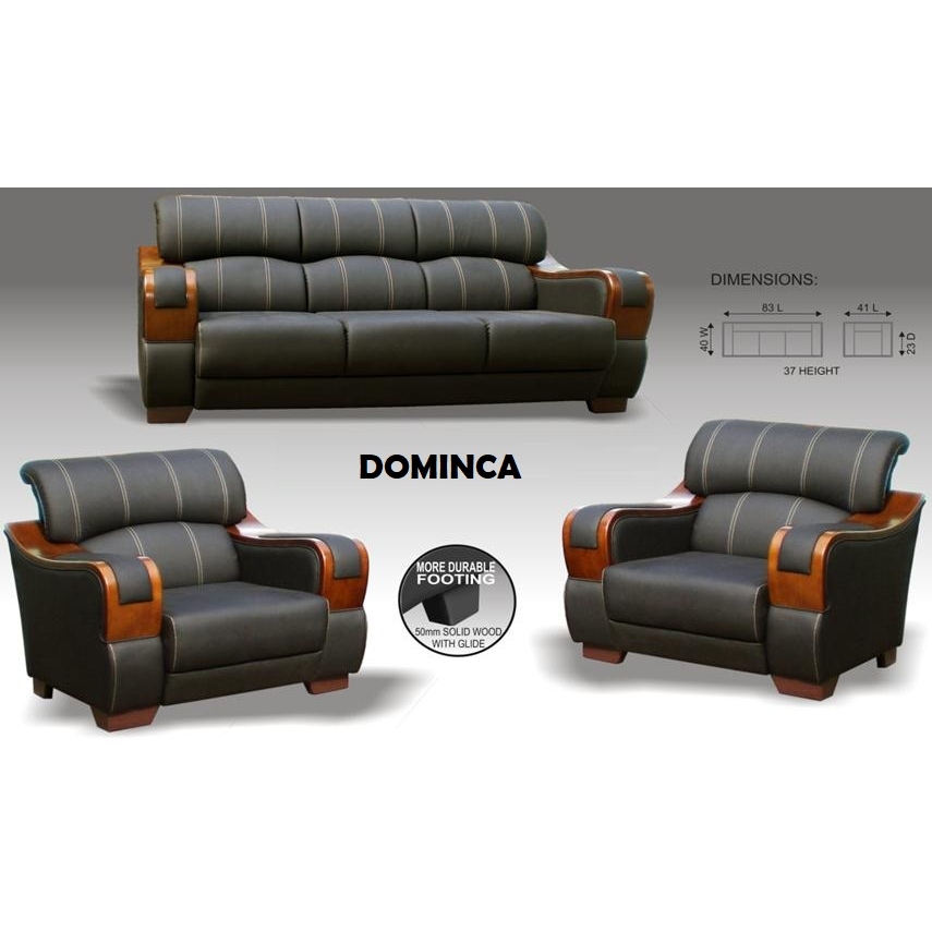 Dominica 3+1+1 Seater Sofa, German Leather, Uratex Foam Shopee