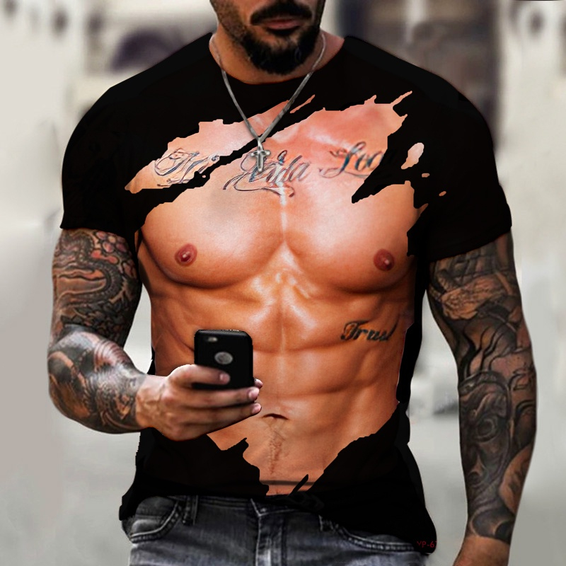 Sexy Pack Abs 3D Printing T-Shirt Men's and Women's Summer Tops Short ...