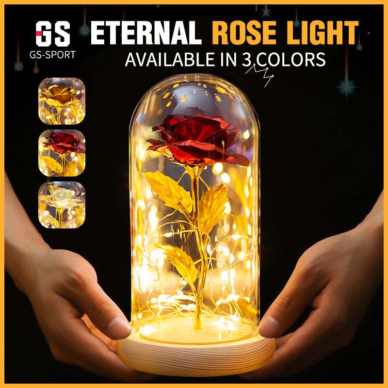 Eternal Rose with Led Light in Glass Dome On Wooden gifts for Valentine ...