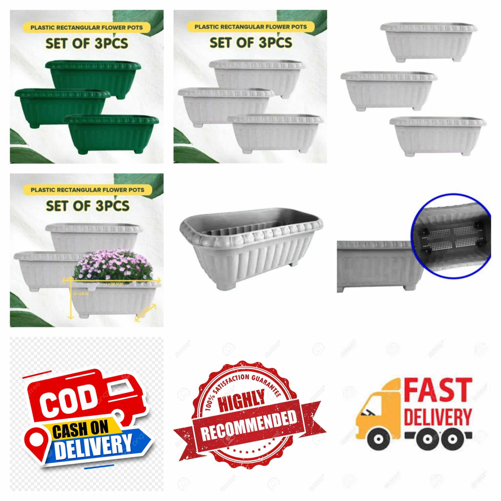 RRRIR Plastic Rectangular Flower Pots For Plants Green And White