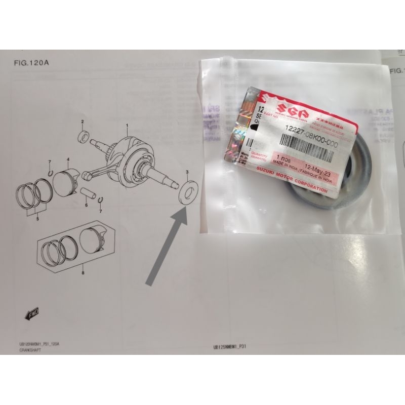 SGP PULLEY OIL SEAL /CRANKSHAFT OIL SEAL BURGMAN 125 STREET & EX LH ...