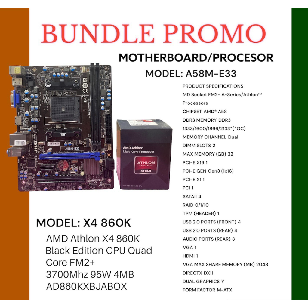 MSI BUNDLE PROMO A58M-E33([PRELOVED) -PROCESOR (BRANDNEW) | Shopee ...