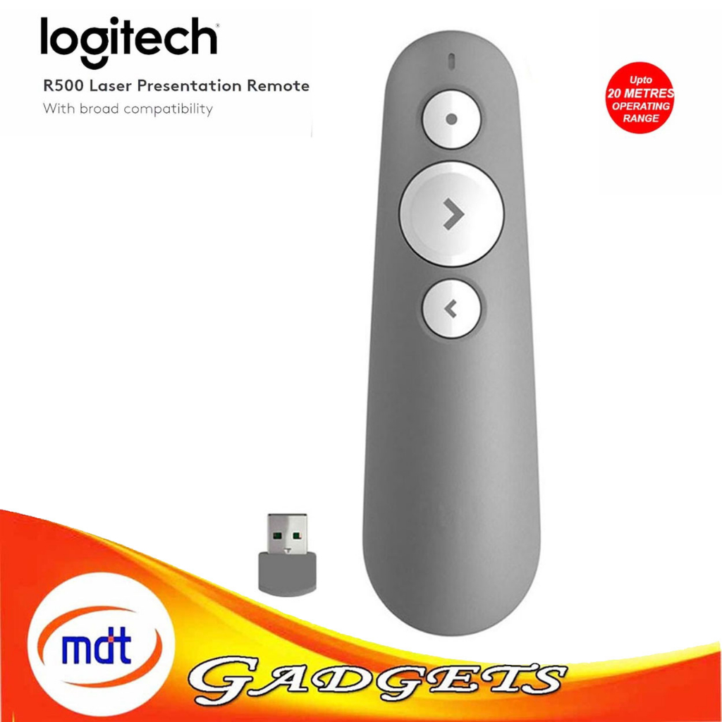R500 Laser Presentation Remote Clicker with Dual Connectivity Bluetooth or USBforPowerpoint