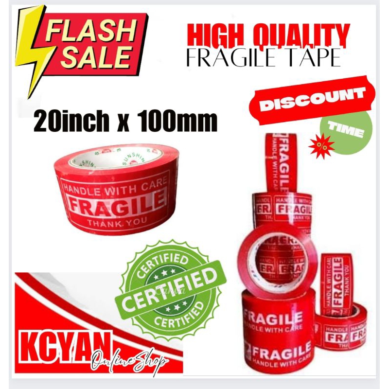FRAGILE RED PACKAGING TAPE ( 20INCHES X 100MM) Shopee Philippines