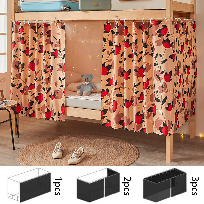 3 IN 1 Printed Blackout Bed Curtains Student Dormitory Privacy ...