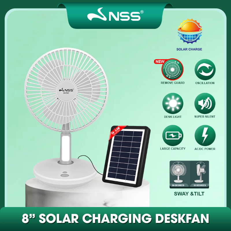 NSS 8''inch Shake Head Solar Fan Rechargeable Fan with Light | Shopee ...