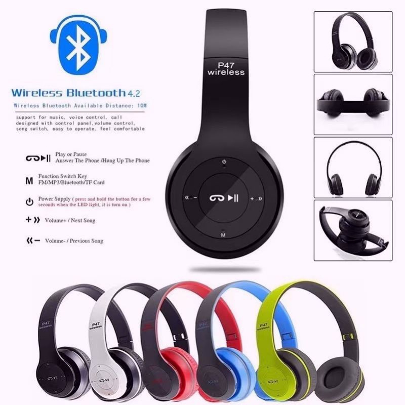 p47 Bluetooth headphones wireless headphones rechargeable Shopee