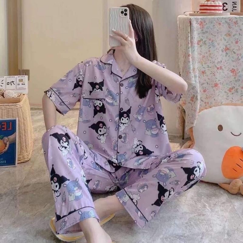 hello Kitty and Kuromi Sleepwear Pajama Cotton Set | Shopee Philippines