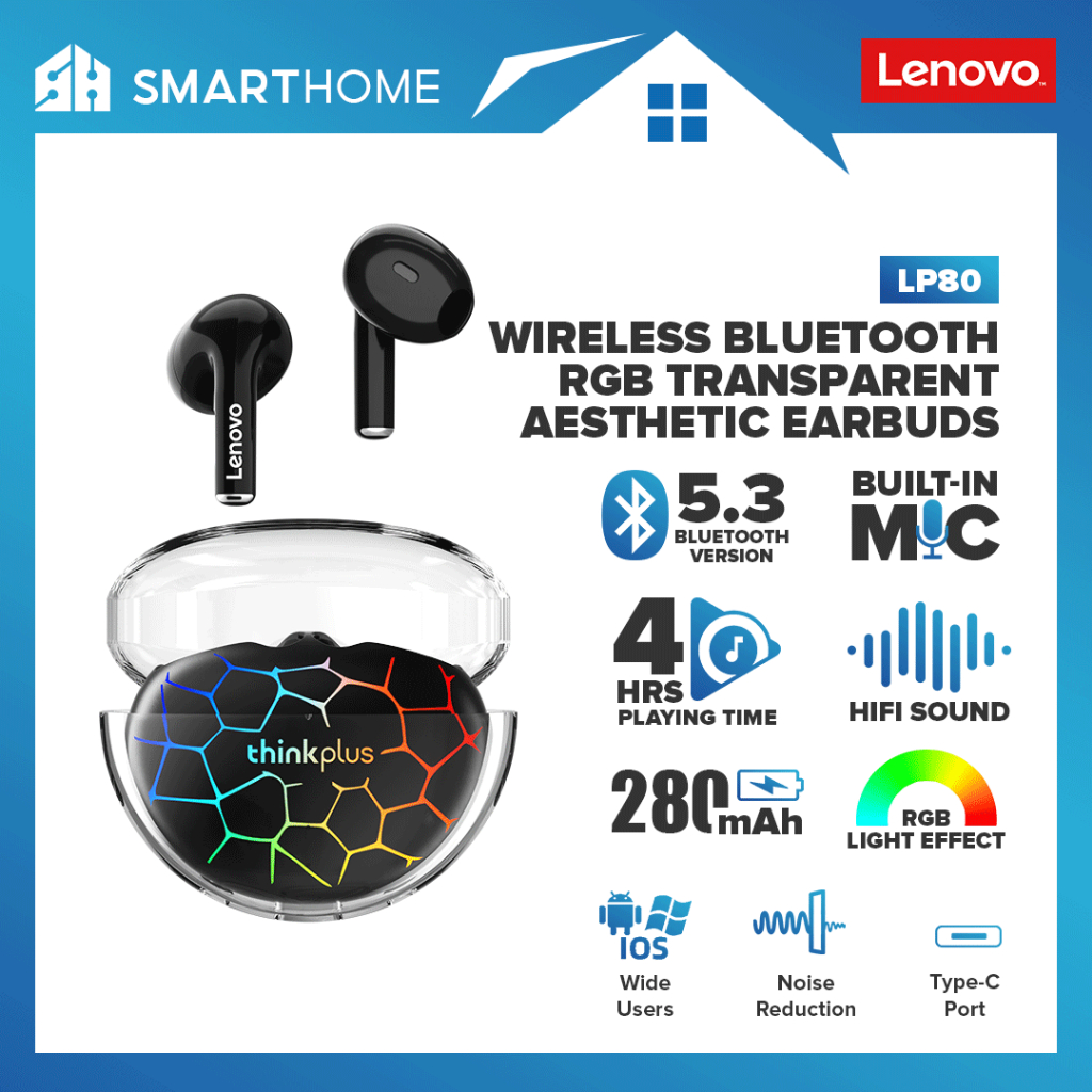 Lenovo ThinkPlus LP80 Pro RGB Wireless Earphones Bluetooth Earphone Low ...