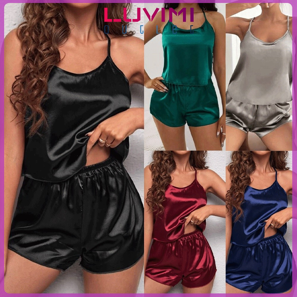 Luvimi Womens Sexy Silk Satin Pajamas Sets Cami Shorts Sleepwear Terno