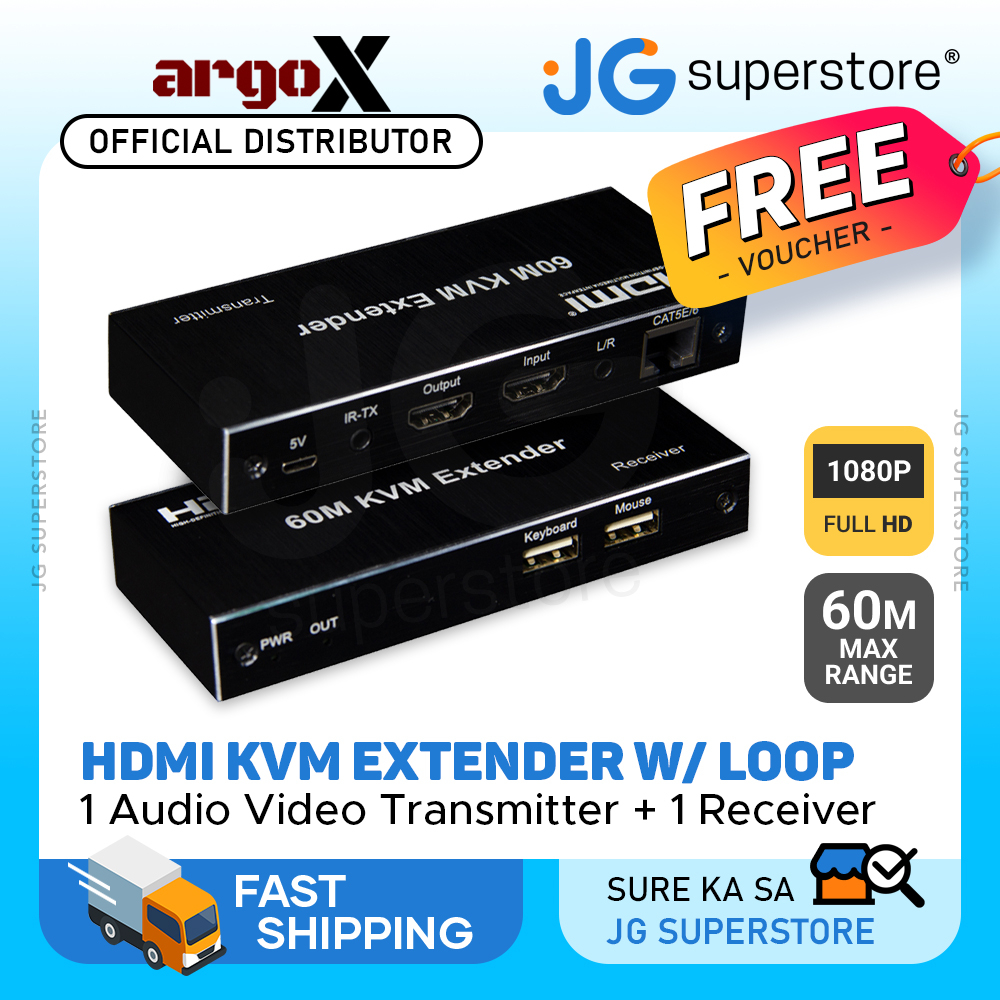 ArgoX HDES24 1080p HDMI KVM Extender TX RX w/ Loop, 60m Range, Supports ...