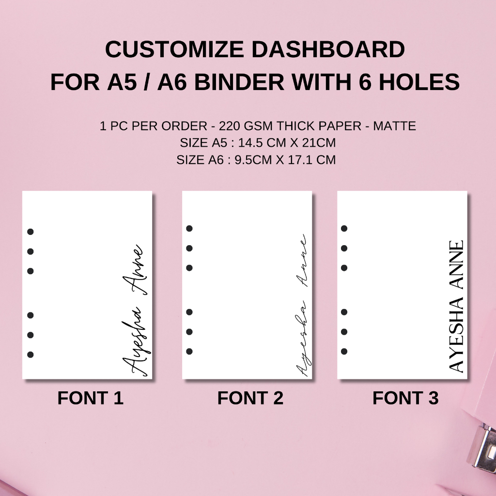 A5 / A6 CUSTOMIZED DASHBOARD BINDER COVER BINDER DIVIDER BINDER ...