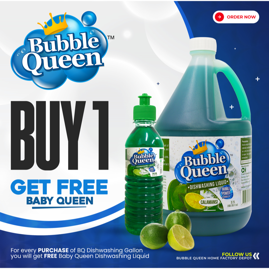 BUBBLE QUEEN DISHWASHING LIQUID CALAMANSI GALLON BUY 1 FREE 345 ML