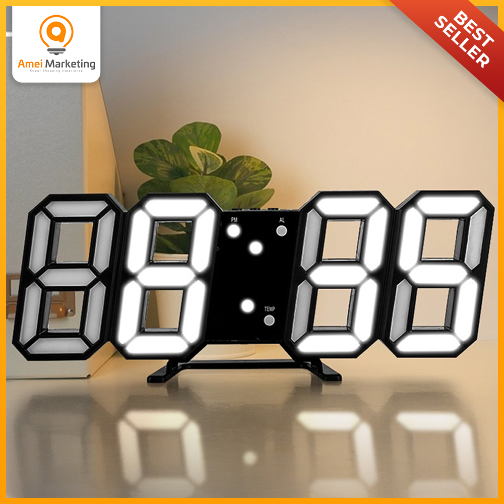 Amei 3d Led Wall Clock Modern Digital Alarm Clocks Display Home Kitchen 