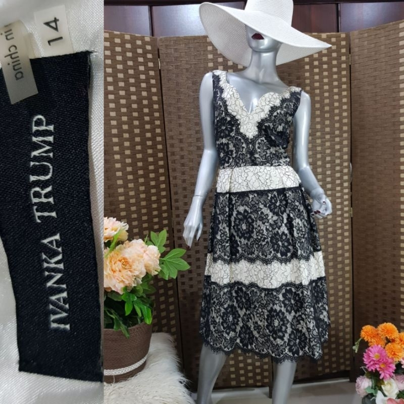 IVANKA TRUMP black & white lace midi cocktail dress | Shopee Philippines