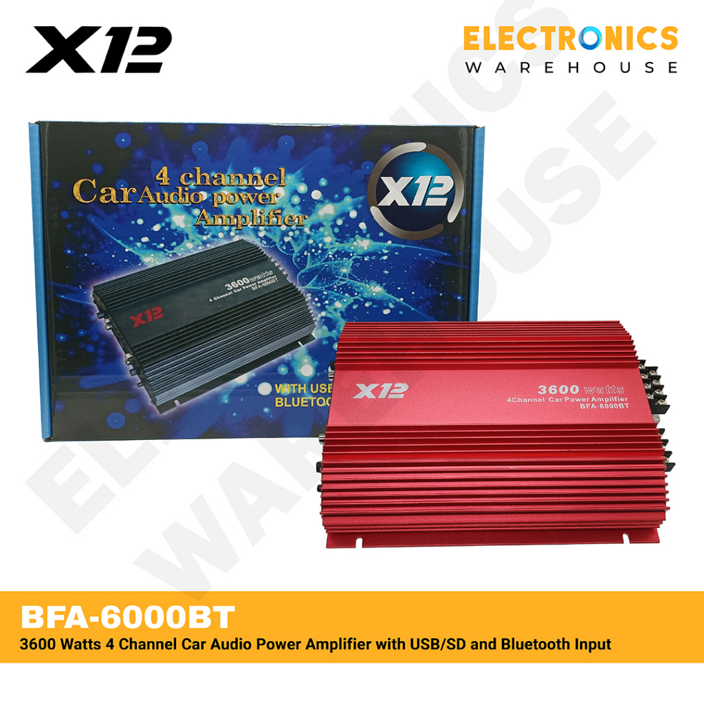 X12 BFA-6000BT 3600 Watts 4 Channel Car Audio Power Amplifier with USB ...
