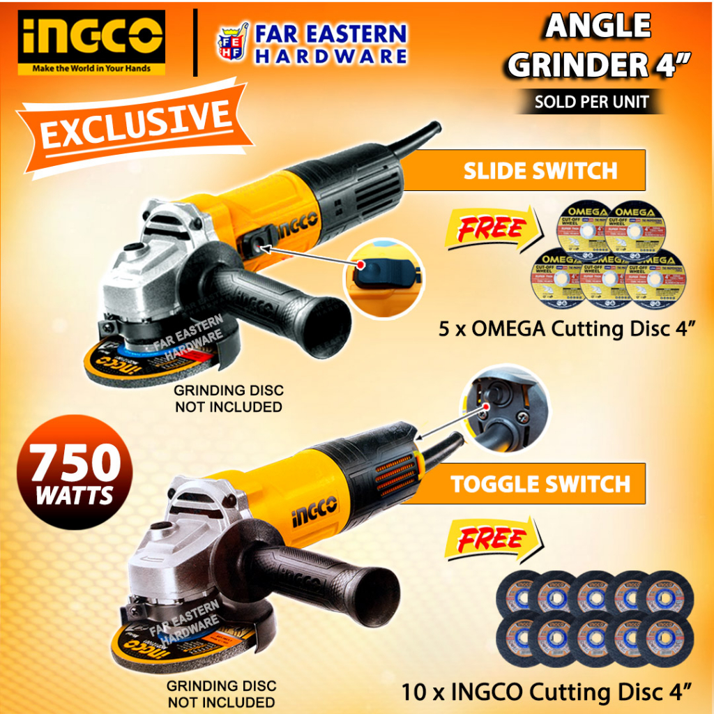 INGCO Angle Grinder Slide Toggle Switch 4" 750W AG750283 AG70012