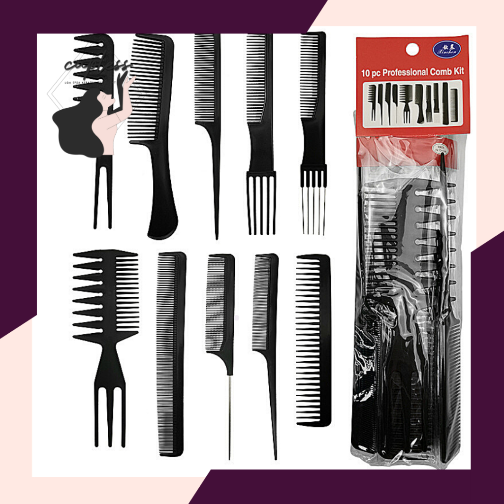 10 Pcs of Professional Hairdressing Comb Salon Haircut Styling Set ...