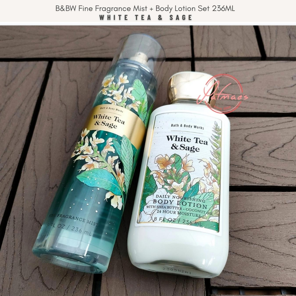 White Tea & Sage Fine Fragrance Mist and Body Lotion Set Bundle by Bath