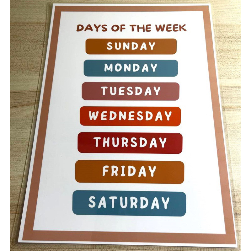 Days of the Week Chart Laminated A5/A4 size Educational Chart | Shopee ...
