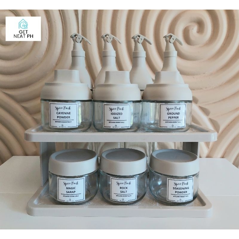 11PC Set Condiments Oil Bottle Seasoning Jar Rack (FREE Waterproof ...