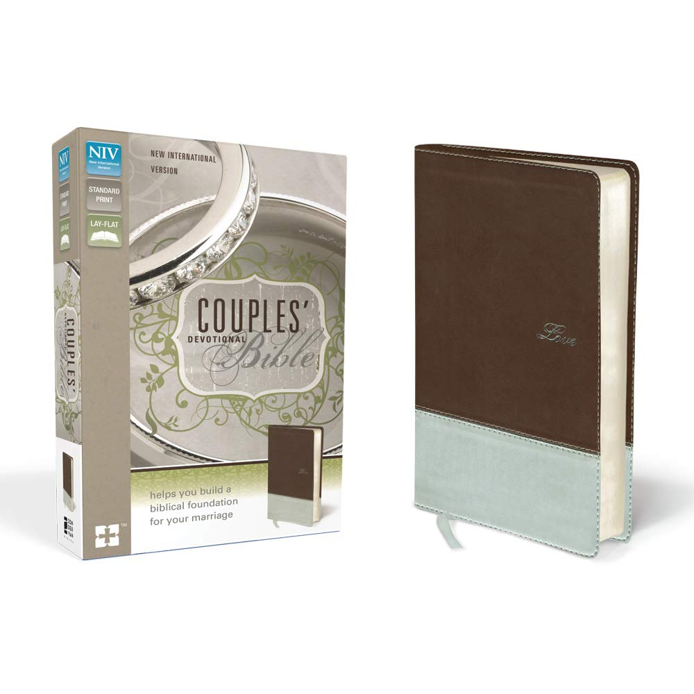 Niv couples devotional bible leathersoft brown silver shopee