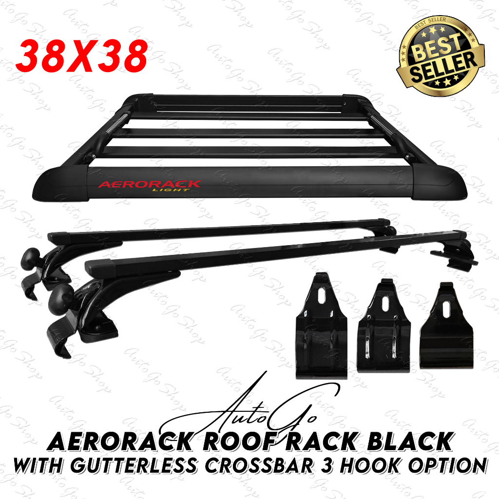 38x38 Roof Rack Basket With Universal Gutterless STEEL Crossbar 3 Hooks ...