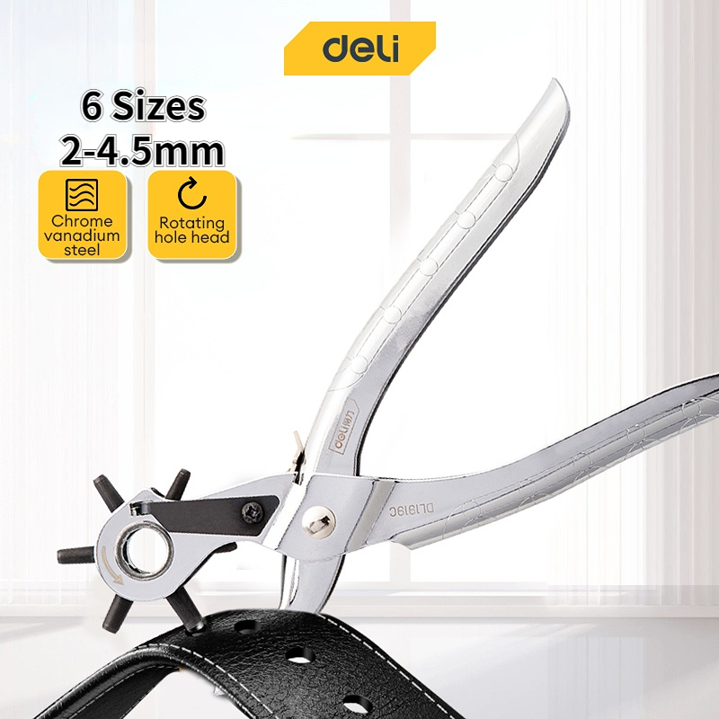 AMTECH Revolving Leather Punch Pliers - 6 Sizes In 1 Tool For Belts, Straps, Canvas & More