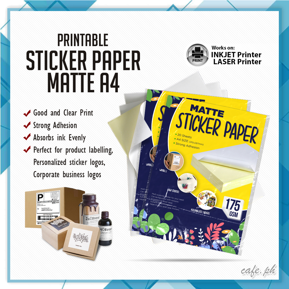 175gsm Inkjet sticker Paper A4 Size Matte Sticker & Kraft Sticker (20 ...