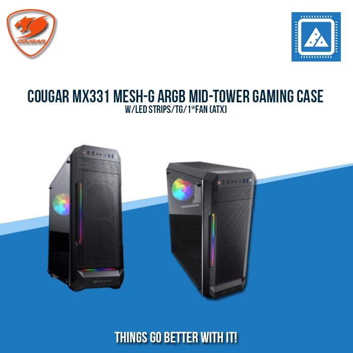 COUGAR MX331 MESH-G ARGB MID-TOWER GAMING CASE W/LED STRIPS/TG/1*FAN ...