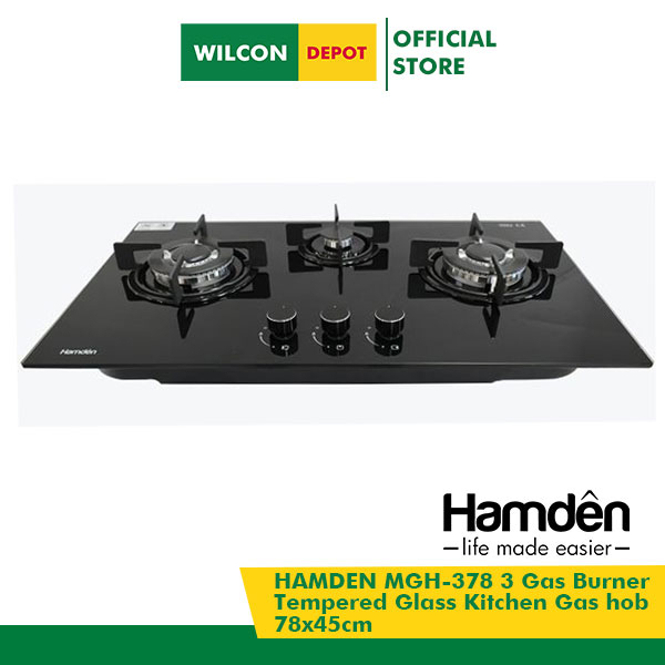HAMDEN MGH378 3 Gas Burner Tempered Glass Kitchen Gas hob 78x45cm by